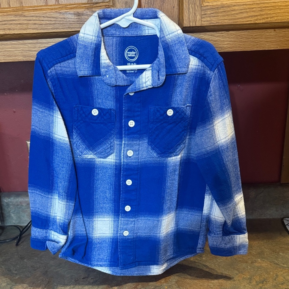 10/$10 Wonder Nation Blue and White Plaid Button Down Shirt